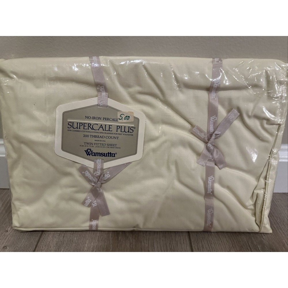 Vtg Wamsutta Supercale Plus 200 Thread Count Cotton Poly Twin Fitted Sheet Cream